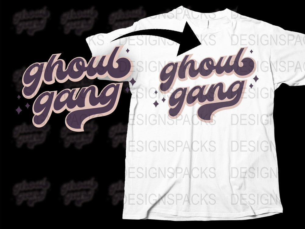 Ghoul Gang Halloween T-Shirt, Spooky Fun Graphic Tee, Unisex Purple and White Top