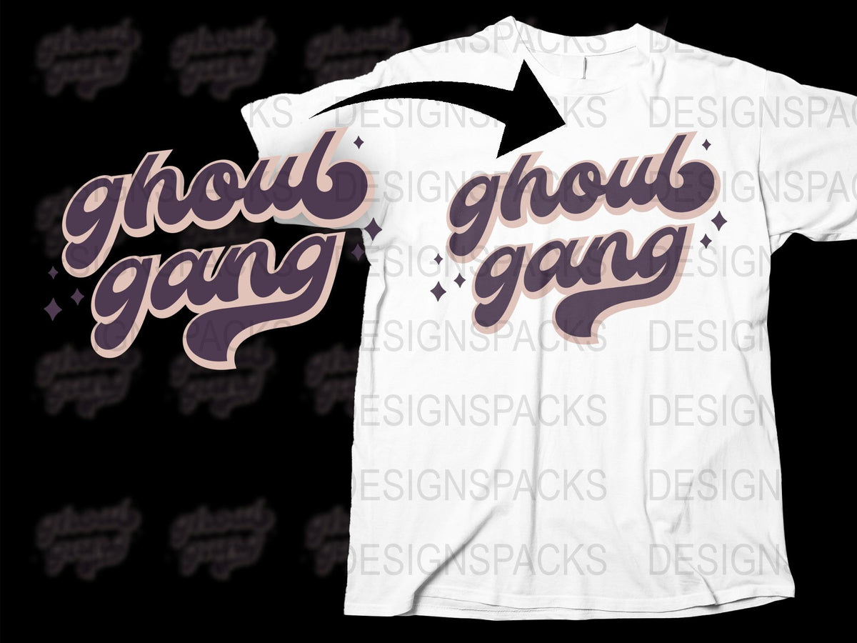 Ghoul Gang Halloween T-Shirt, Spooky Fun Graphic Tee, Unisex Purple and White Top