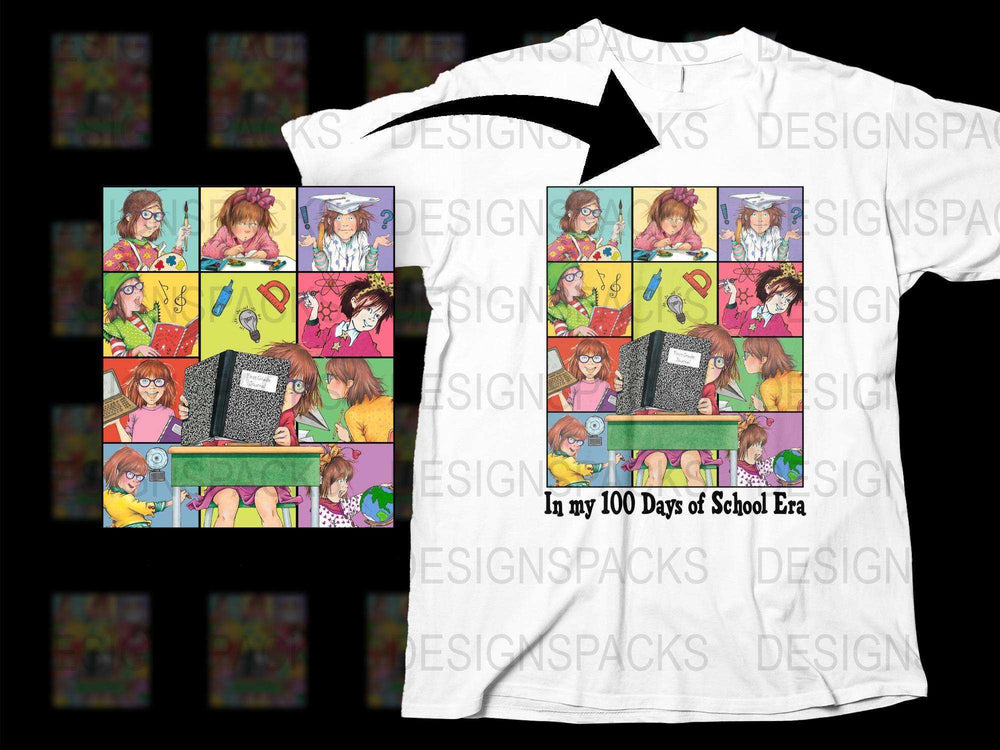 Colorful 100 Days of School T-Shirt, Cartoon Kids Reading Books Design, Unisex Kid's Graphic Tee, Educational Celebration Shirt