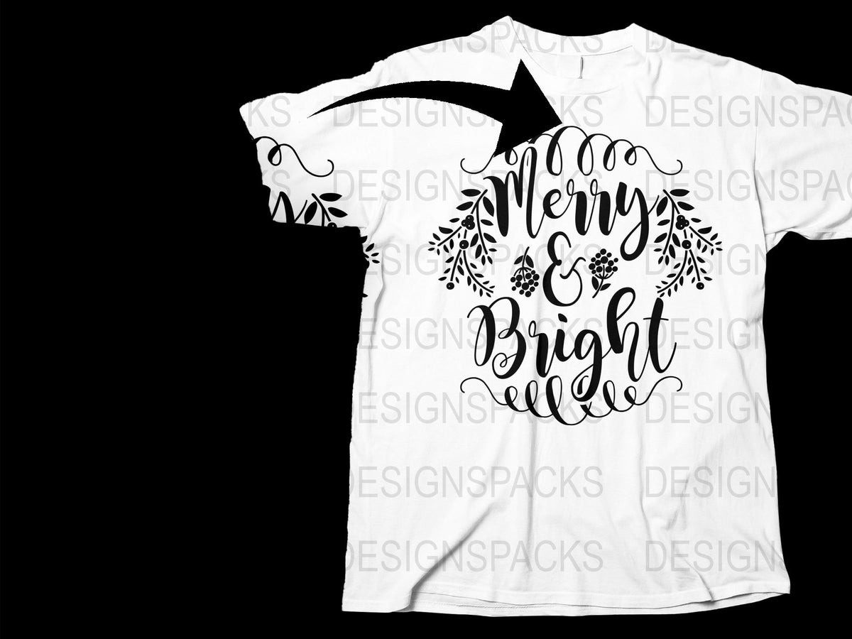 Merry and Bright T-Shirt, Festive Holiday Tee, Christmas Typography Design, Unisex White Shirt