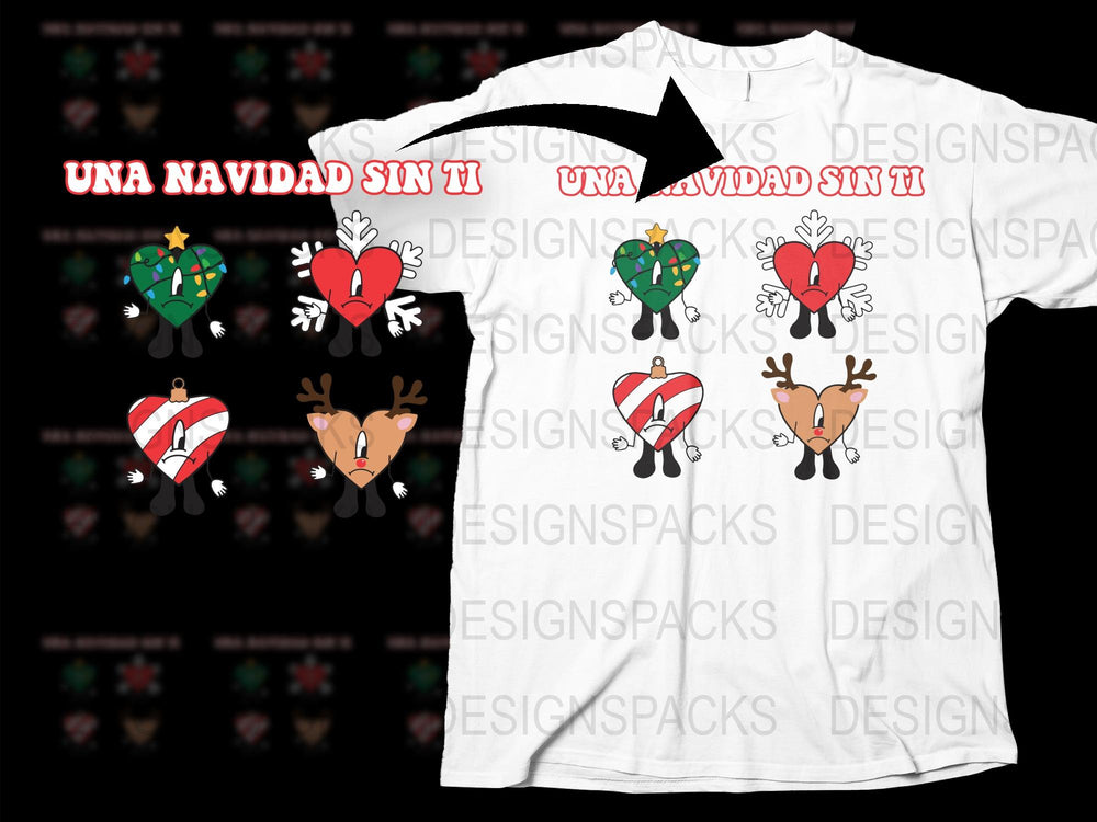 Christmas Reindeer Heart T-Shirt, Una Navidad Sin Ti, Festive Holiday Apparel, Unisex White Tee, Gift Idea