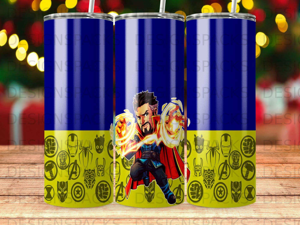 Doctor Strange character on a blue background tumbler wrap.