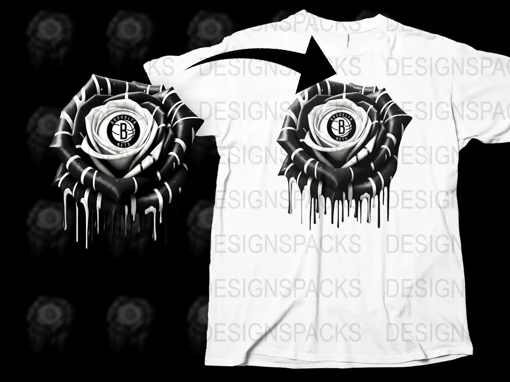 Men's Graphic Tee, Black and White Dripping Rose Logo Design, Urban Streetwear T-Shirt, Unique Fashion Top