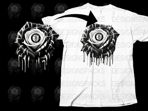 Men's Graphic Tee, Black and White Dripping Rose Logo Design, Urban Streetwear T-Shirt, Unique Fashion Top