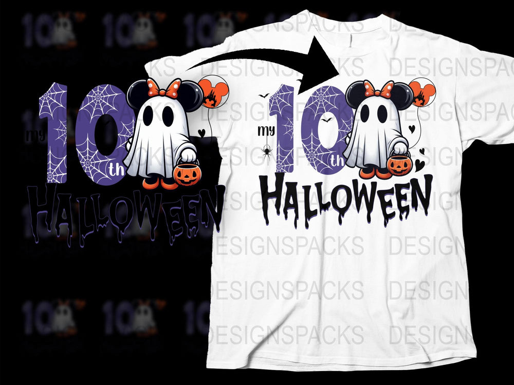 Kids Ghost Halloween T-Shirt, Cute Boo and Pumpkin Graphic, 10th Birthday Celebration Tee