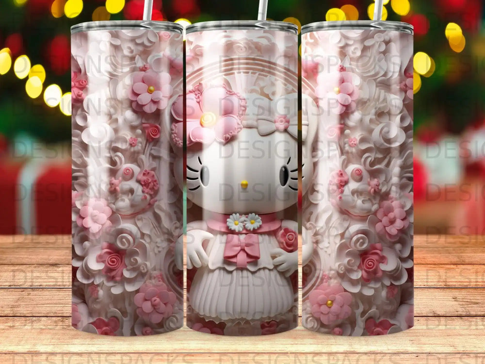 Hello Kitty tumbler with pink floral background.