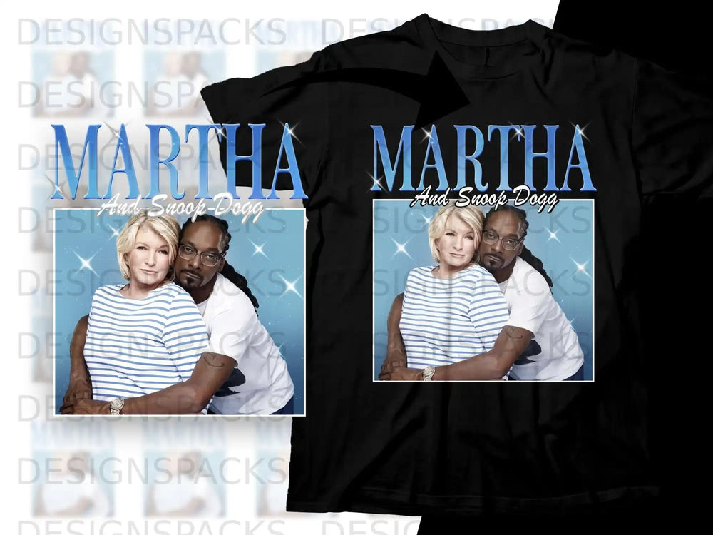Martha and Snoop Dogg black t-shirt design with their portraits.