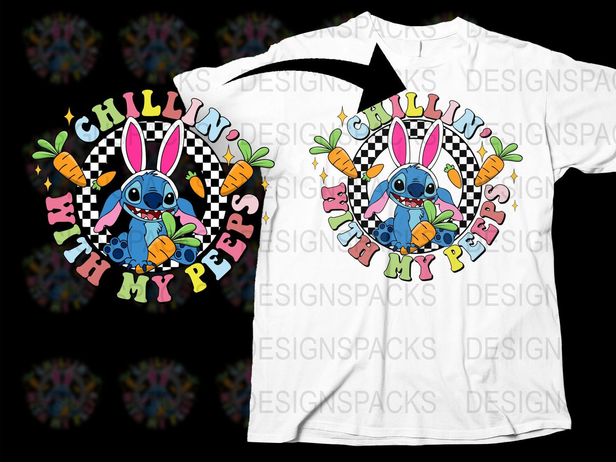 Chillin With My Peeps Easter Bunny Graphic T-Shirt, Cute Rabbit Spring Tee, Colorful Kids and Adult Easter Shirt