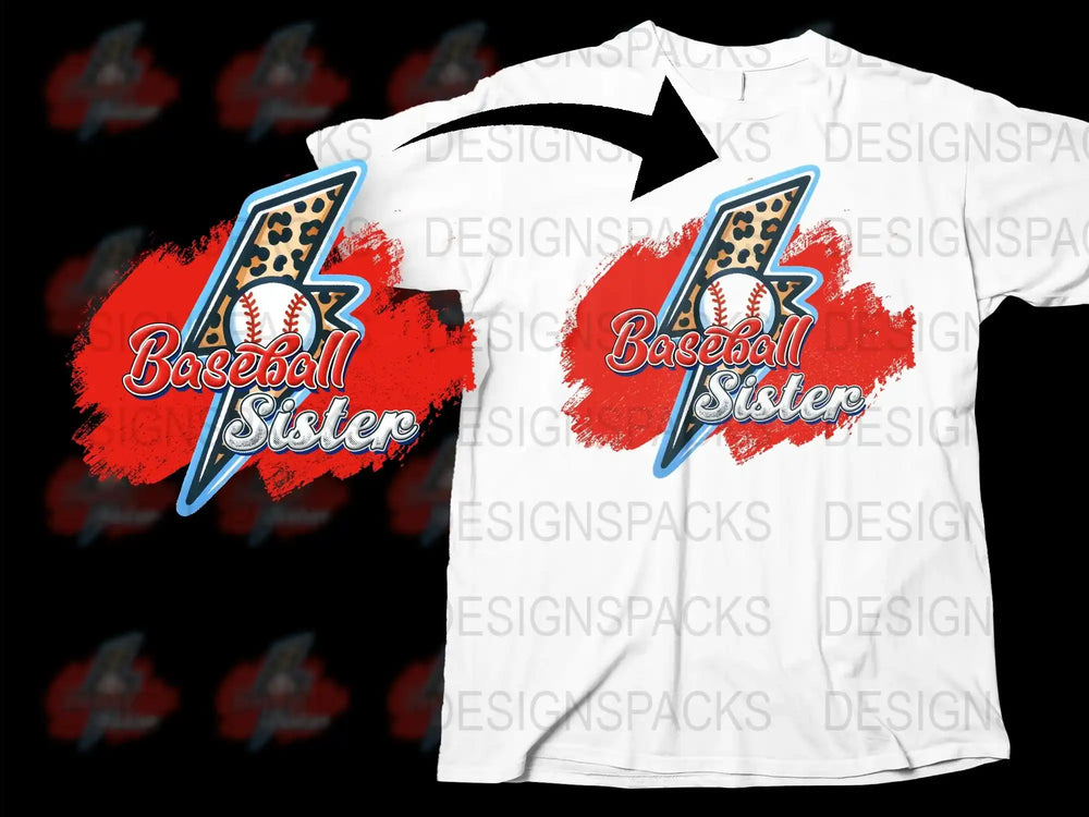 Baseball Sister T-Shirt, Leopard Print, Red Splash Design, Sports Fan Apparel, Casual Wear for Women and Girls