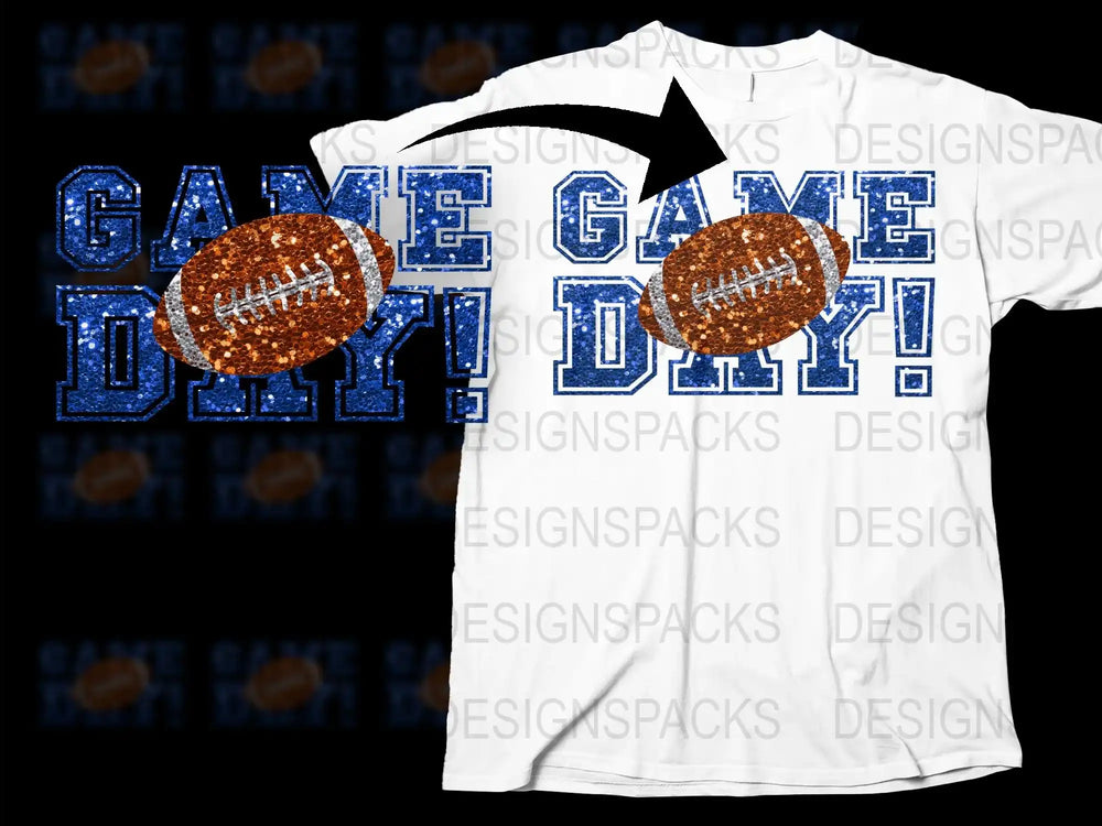 Game Day Football T-Shirt, Sports Event Tee, Sparkly Glitter Design, Unisex Adult Sizes
