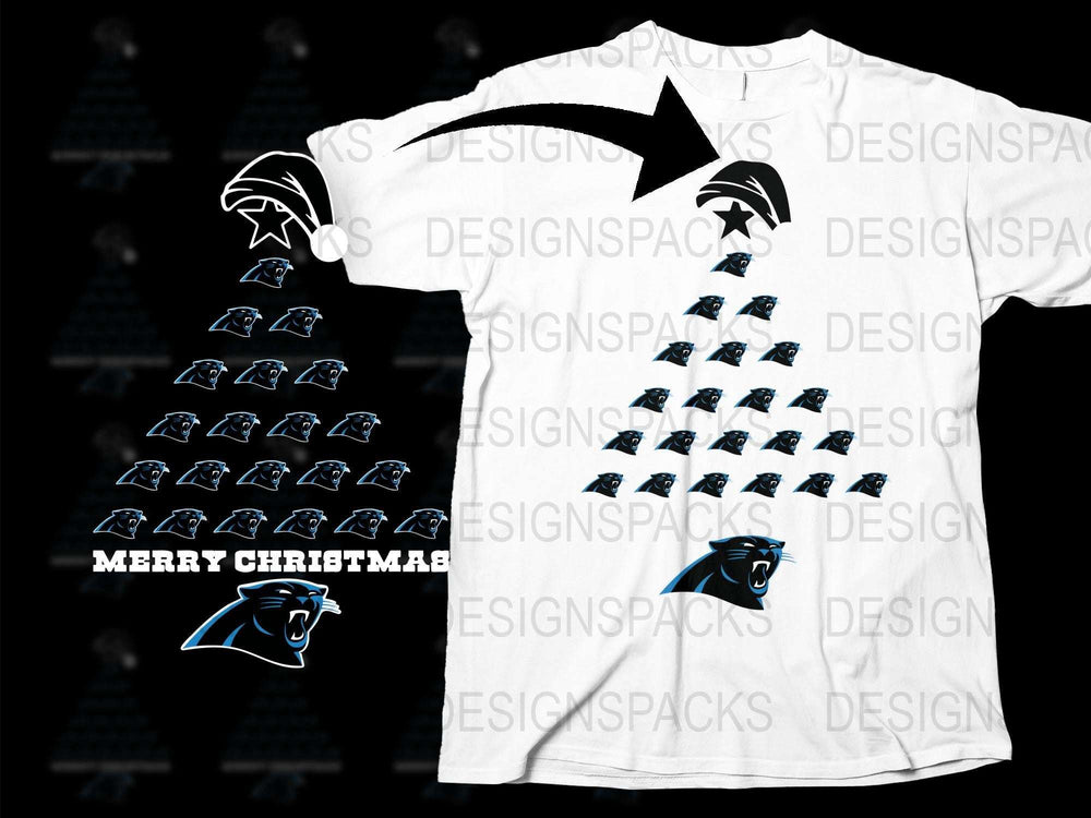 Carolina Panthers Christmas Tree T-Shirt, Holiday Sports Fan Gift, Festive Football Apparel, Unisex Graphic Tee