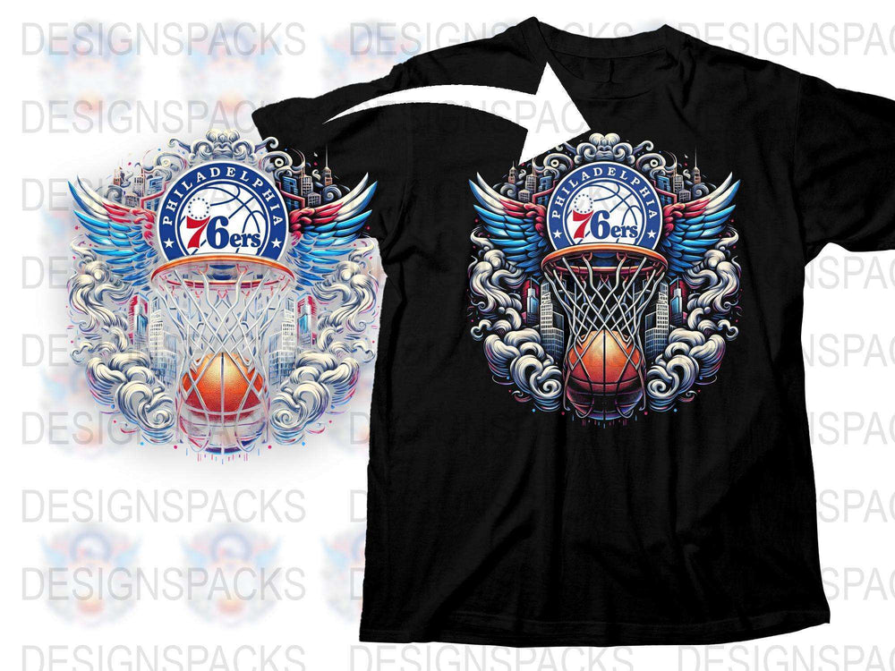 Philadelphia 76ers Inspired T-Shirt, Angel Wings and Basketball Design, Sports Fan Apparel, Graphic Tee for Men and Women