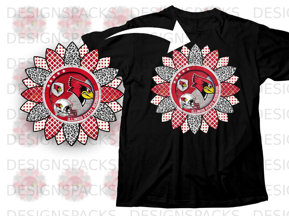 Black t-shirt featuring sunflower graphic with Illinois State Redbirds logo.