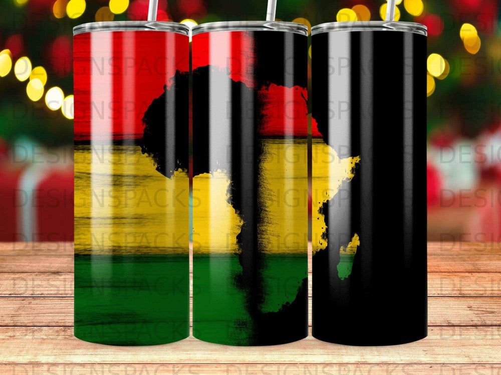 USA map outline in green, yellow, and black on a black tumbler.
