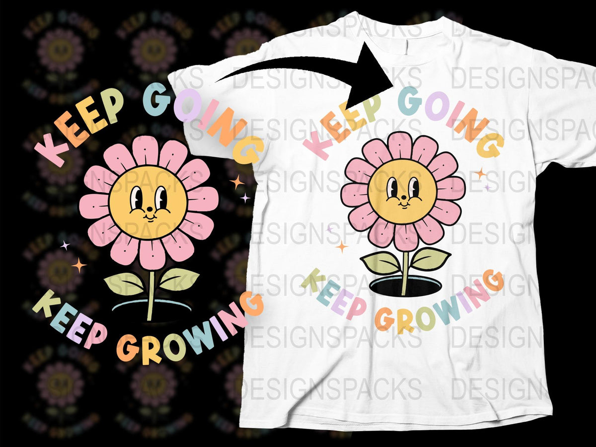 Keep Going Keep Growing Daisy Flower T-Shirt, Inspirational Floral Tee, Positive Quote Shirt, Cute Sunflower Top, Unisex Graphic Tee