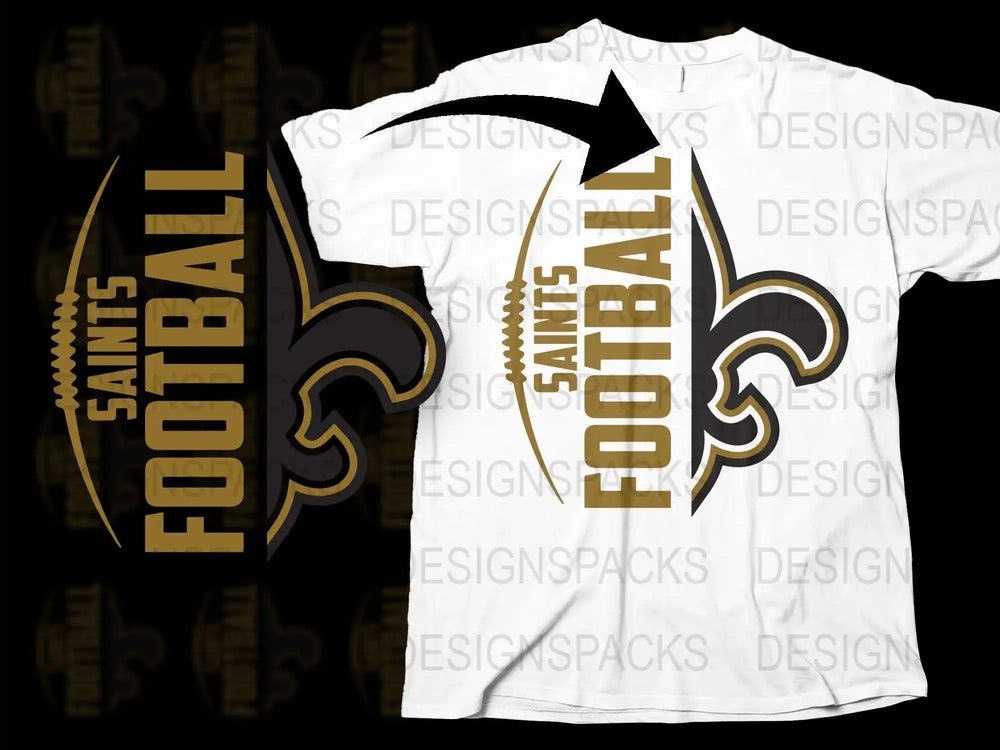 New Orleans Saints Football Team T-Shirt, Black and Gold Logo, Casual Sports Apparel