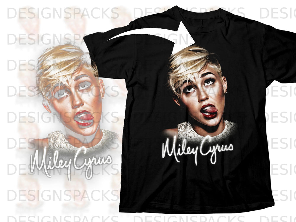 Black t-shirt with a graphic of Miley Cyrus with her tongue out.
