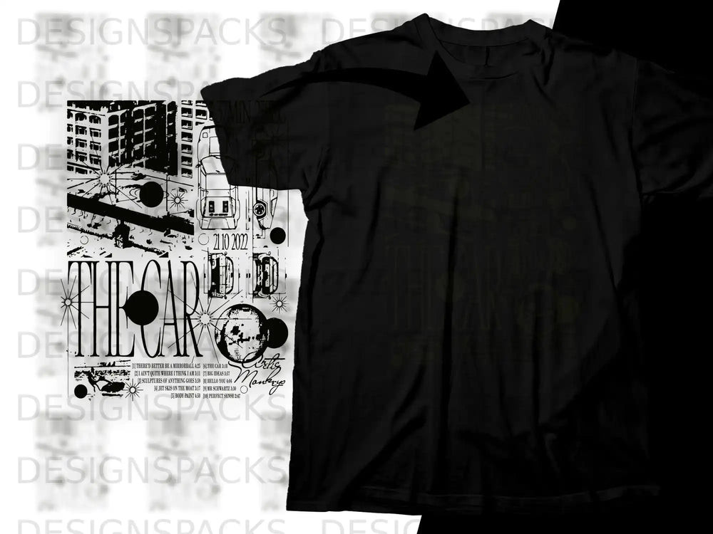 Black t-shirt with "The Car" album tracklist and "2110 2022" date.