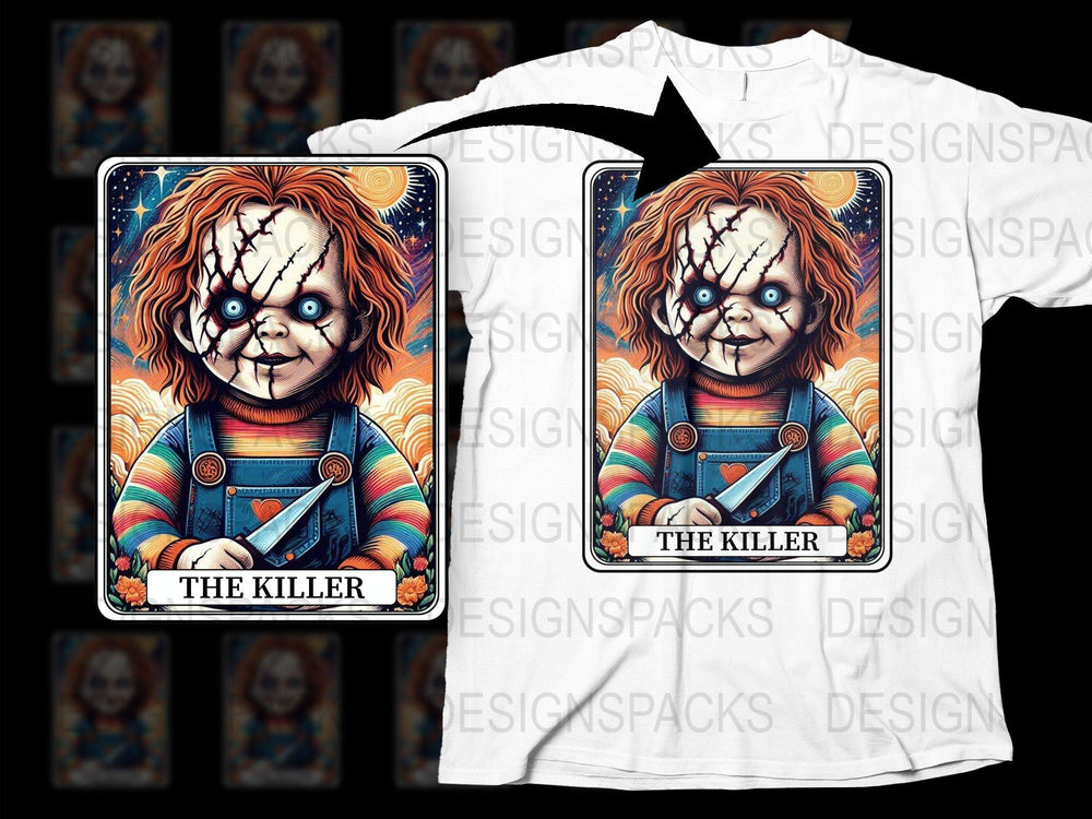 Horror Movie Killer Doll Graphic T-Shirt, Vintage Style Scary Character Tee, Unique Halloween Apparel Gift