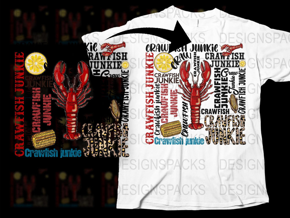Crawfish Junkie T-Shirt, Graphic Crawfish Boil Party Tee, Seafood Lover Gift, Unisex Festival Clothing White