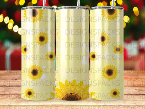 Sunflower pattern on a yellow tumbler with 
