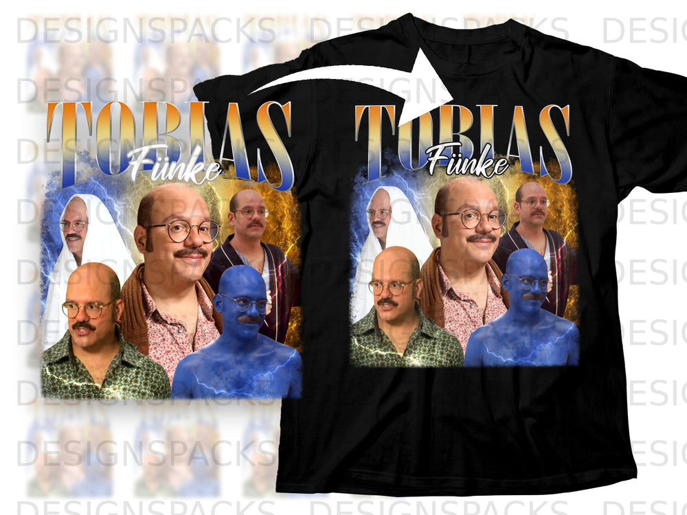 Tobias Fünke collage on black t-shirt with lightning effects.