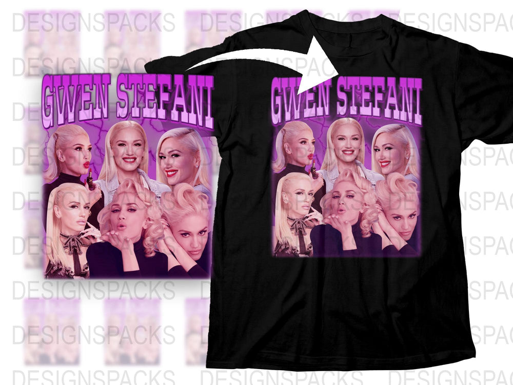 Gwen Stefani Fan T-Shirt, Multiple Poses Graphic Tee, Black Cotton Shirt, Pop Music Apparel