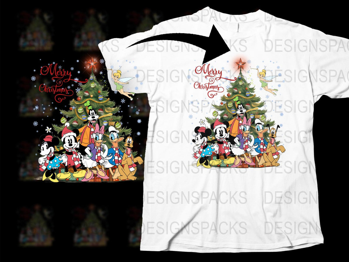 Disney Christmas T-Shirt, Mickey and Friends Holiday Celebration, Family Festive Tee, Cartoon Characters White Shirt