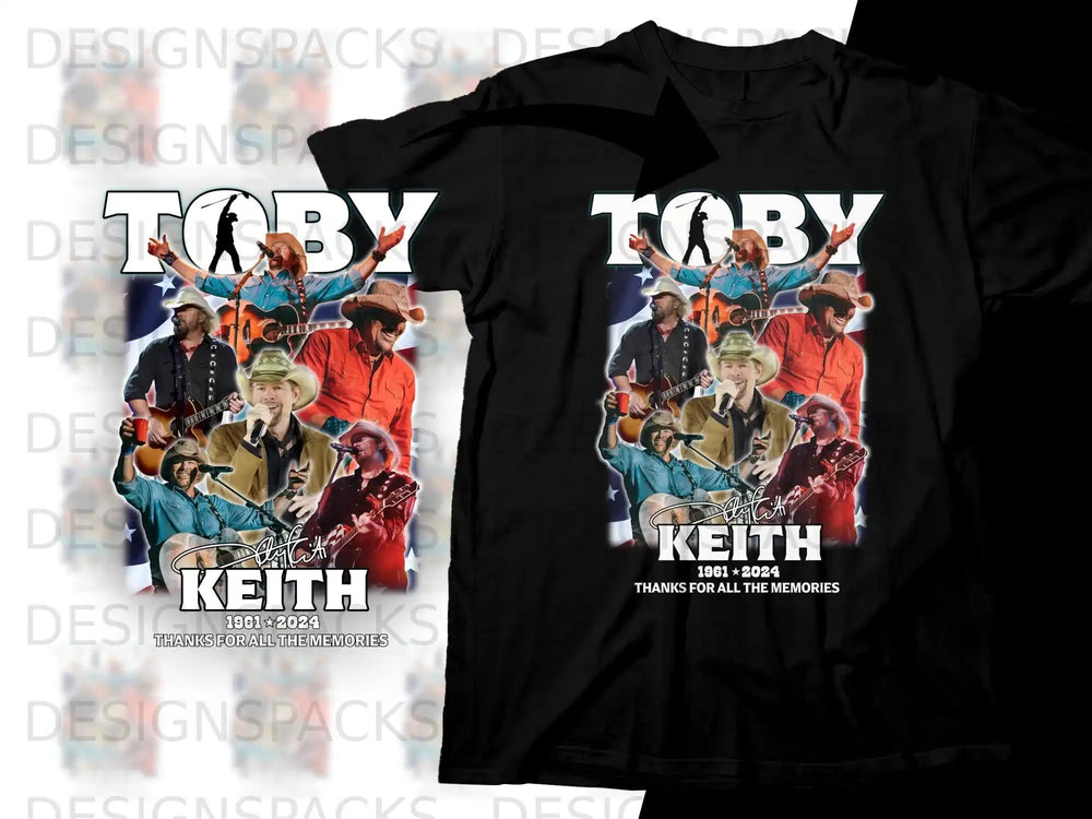 Toby Keith collage shirt with photos and text "1961-2024 Thanks For All The Memories".