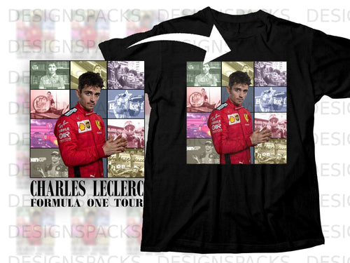 Charles Leclerc Formula One Tour t-shirt with inset image of Leclerc in race suit.