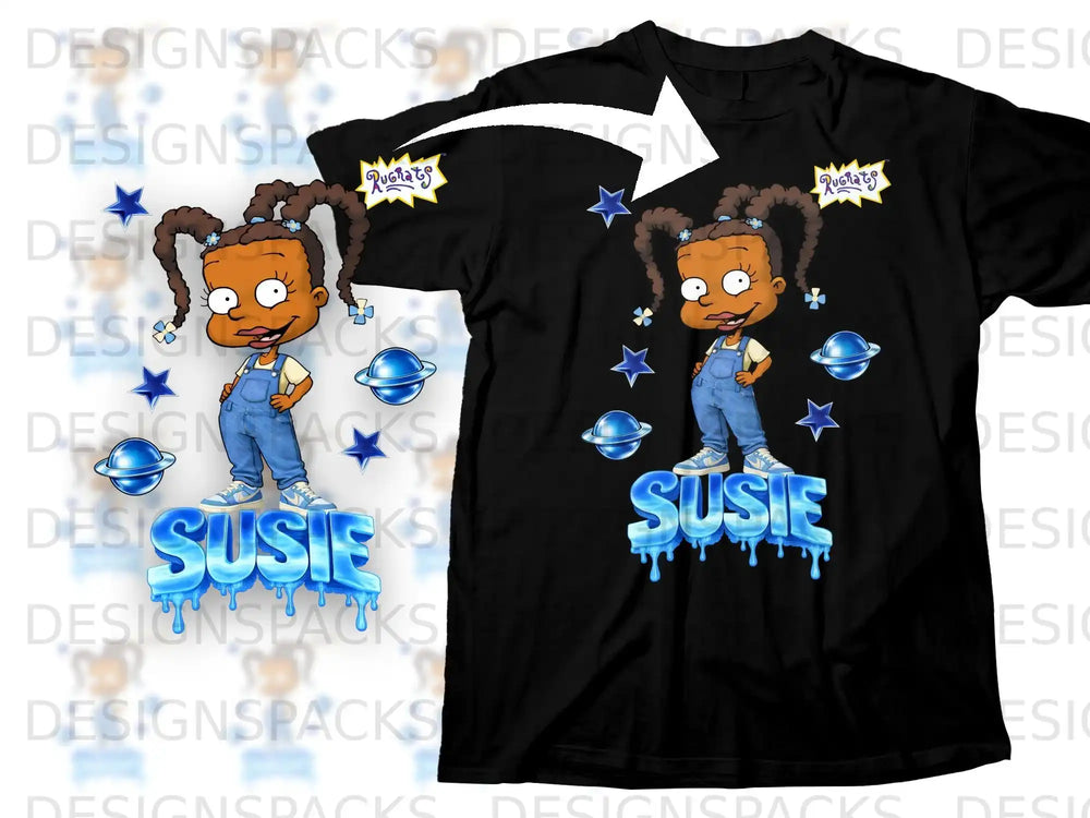 Rugrats Susie Character Graphic Design Black T-Shirt