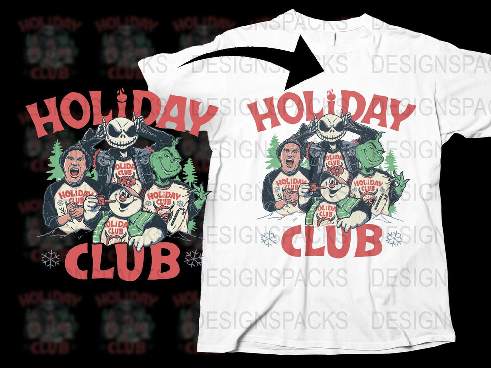 Holiday Club Graphic T-Shirt Vintage Style, Retro 90s Movie Inspired, Unisex White Tee, Christmas Casual Wear