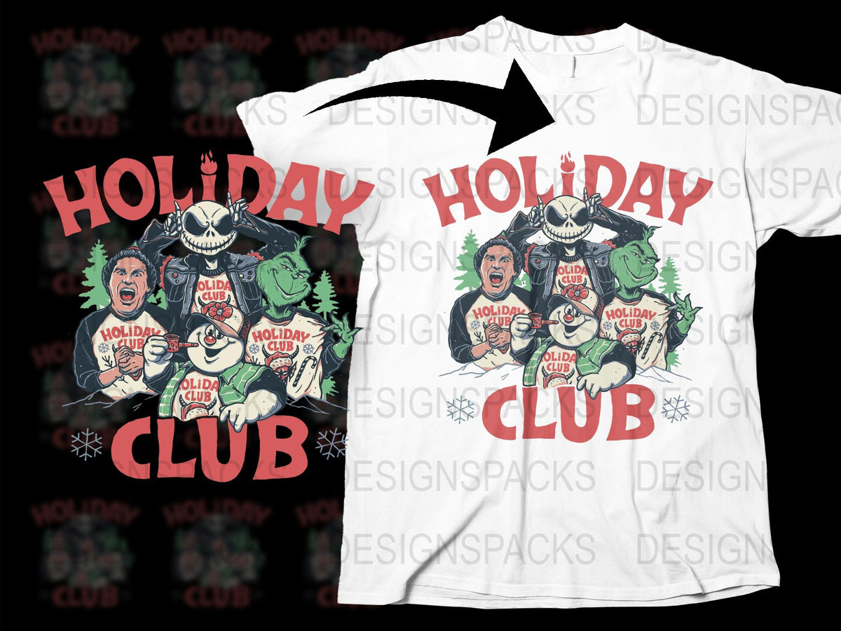 Holiday Club Graphic T-Shirt Vintage Style, Retro 90s Movie Inspired, Unisex White Tee, Christmas Casual Wear