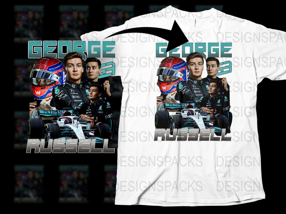 George Russell F1 T-Shirt, Mercedes Racing Team Graphics, Motorsport Fan Apparel, Unique Gift Idea