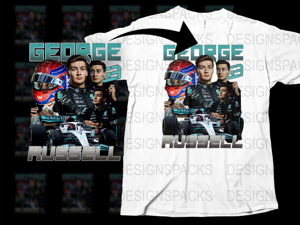 George Russell F1 T-Shirt, Mercedes Racing Team Graphics, Motorsport Fan Apparel, Unique Gift Idea