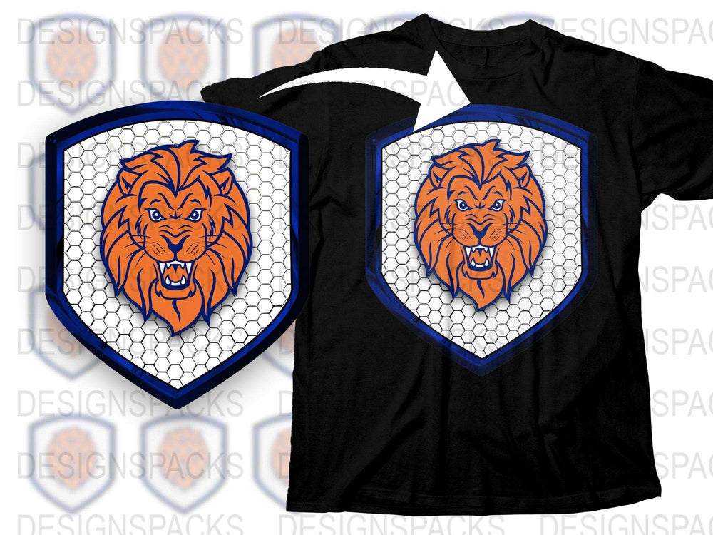 Men's Black T-Shirt with Blue Lion Crest Graphic, Casual Streetwear, Stylish Unique Design Tee