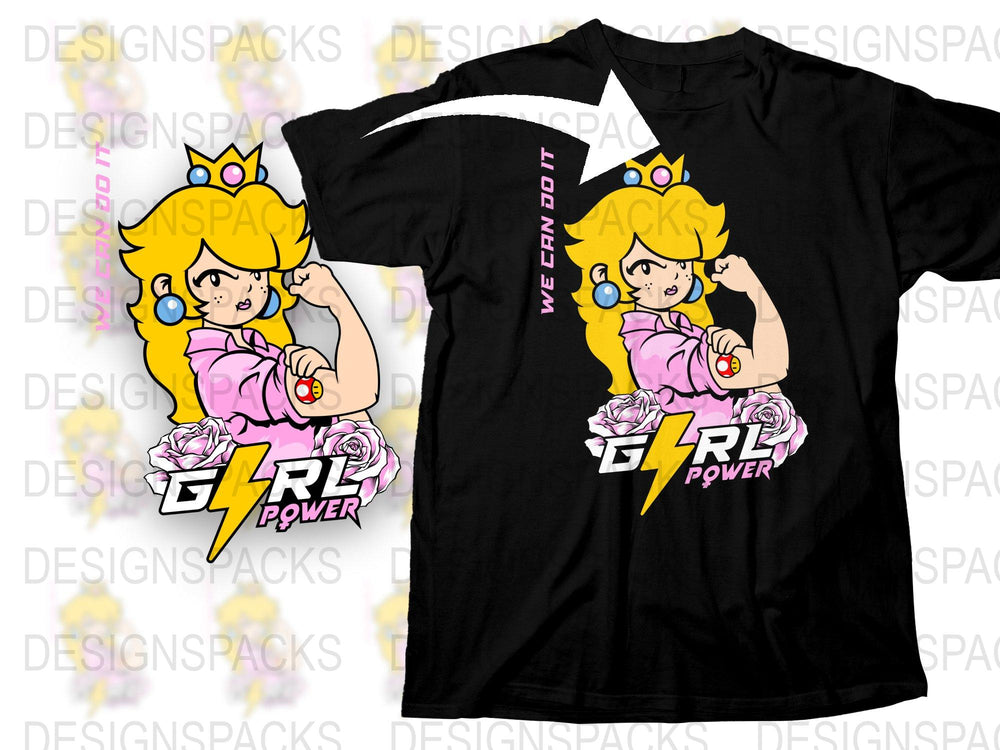 Girl Power T-Shirt, Princess Cartoon Graphic Tee, Feminist Slogan, Bold Pop Art Style, Women Empowerment Fashion