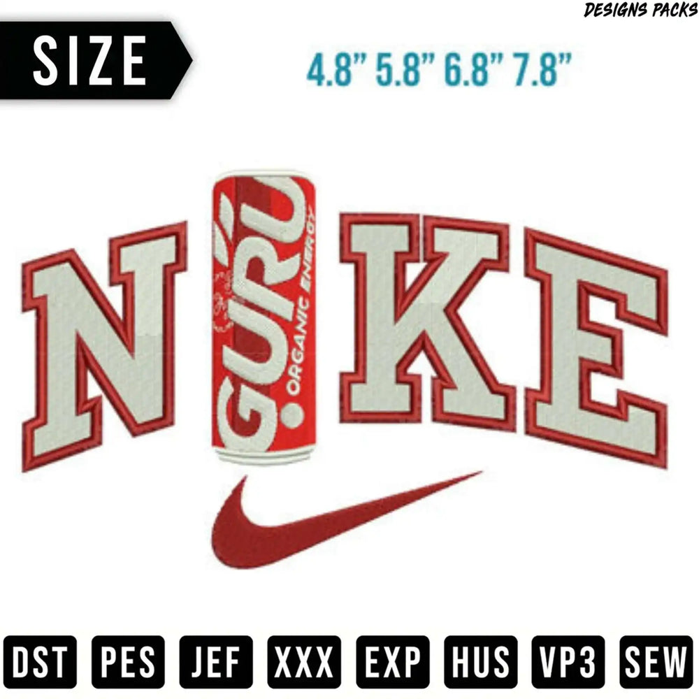 Nike logo with Guru Organic Energy can in place of the 'U'.