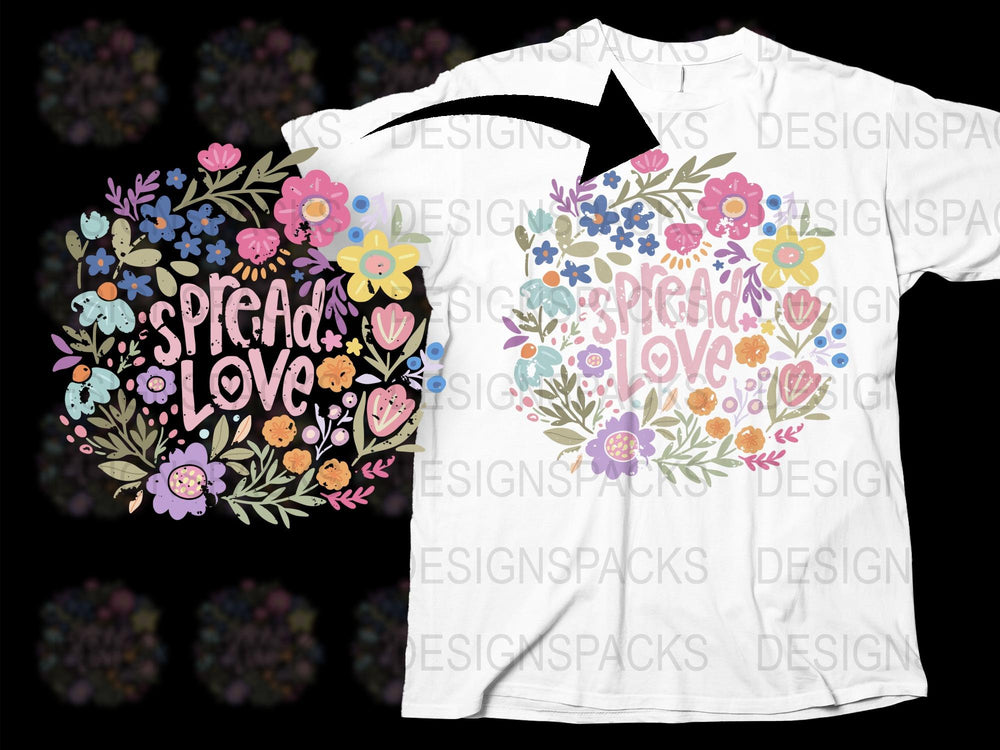 Spread Love Floral T-Shirt, Colorful Flowers Graphic Tee, Women's Spring Fashion Top