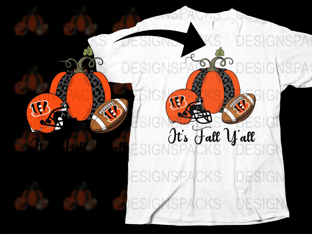 Cincinnati Bengals Fall Theme T-Shirt, It's Fall Y'all, Football Lover Tee, Pumpkin Graphic, Casual Autumn Wear