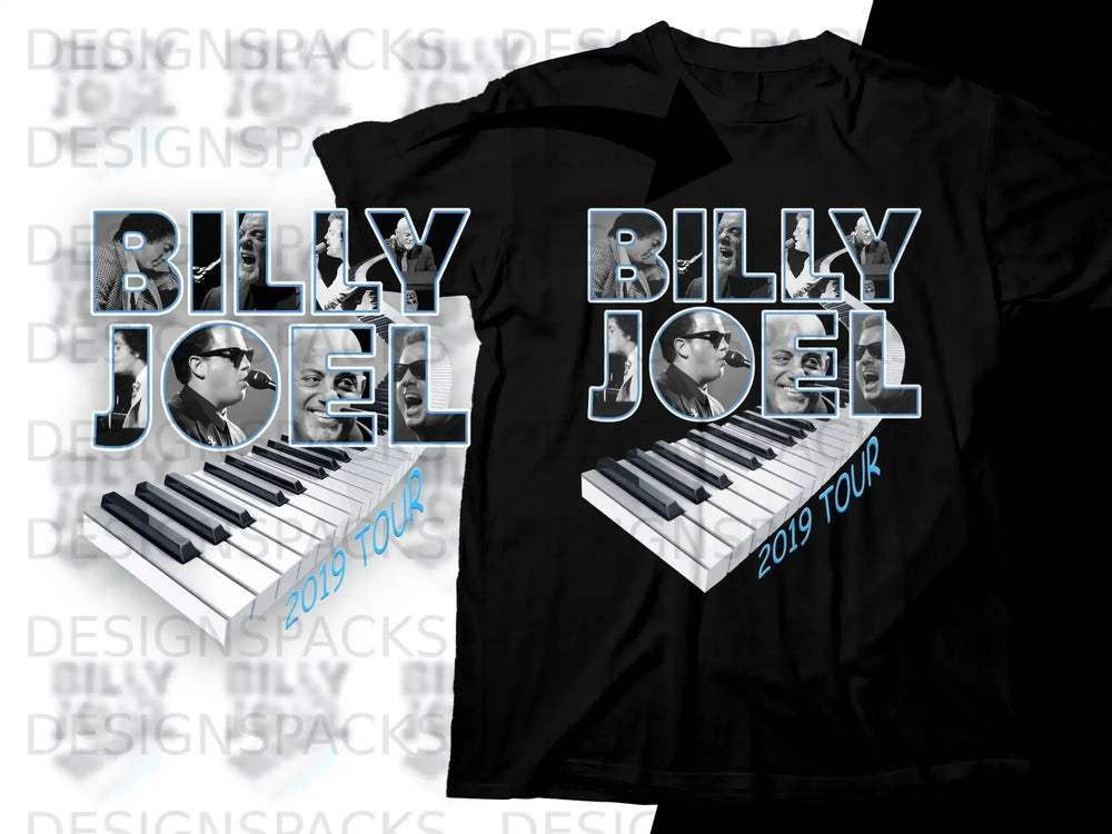 Billy Joel 2019 Tour t-shirt with piano keys and band photos.