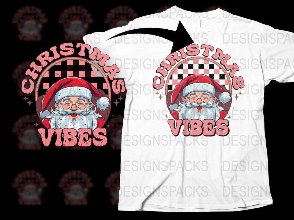 Christmas Vibes Santa Claus Festive T-Shirt, Holiday Season Graphic Tee, Unisex Xmas Apparel