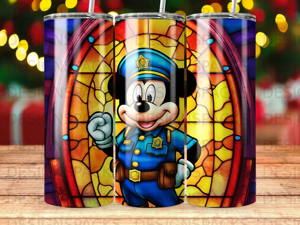 Mickey Mouse as a police officer in stained glass pattern.