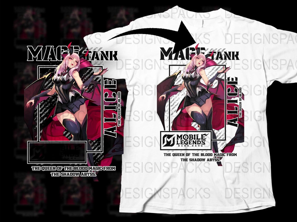 Mobile Legends Alice T-Shirt, Queen of Blood Magic, Gaming Graphic Tee, Unisex Full Print Shirt