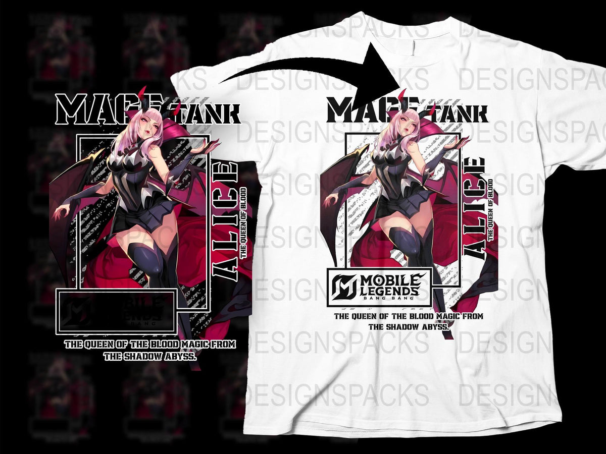 Mobile Legends Alice T-Shirt, Queen of Blood Magic, Gaming Graphic Tee, Unisex Full Print Shirt