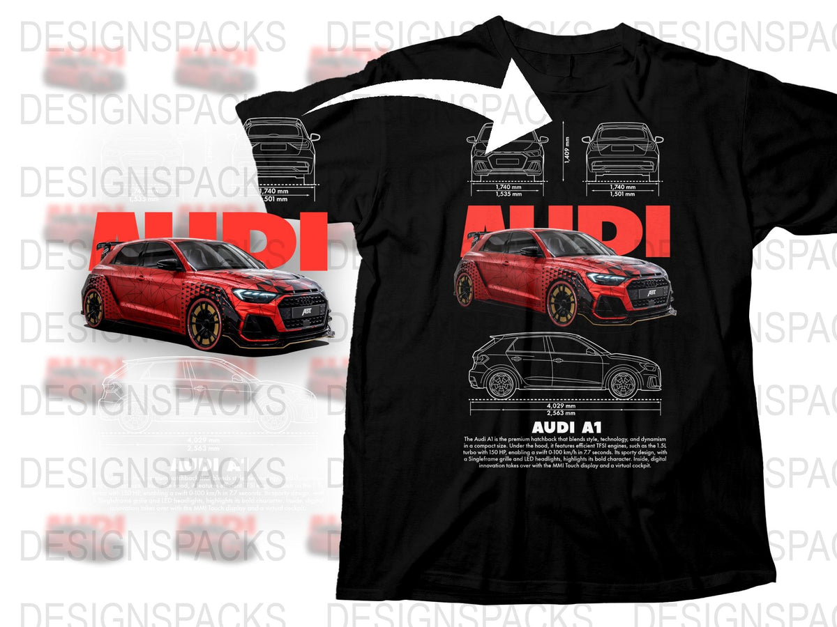 Audi A1 Car Enthusiast T-Shirt, Sporty Red Hatchback Graphic Tee, Unique Auto Design, Men's Fashion Shirt