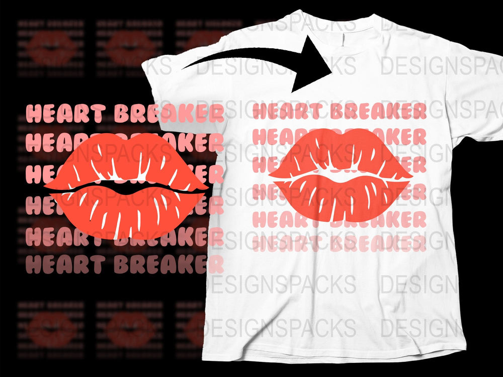 Heart Breaker Graphic T-Shirt, Red Lips Print, White Tee, Bold Statement, Unisex Fashion Top