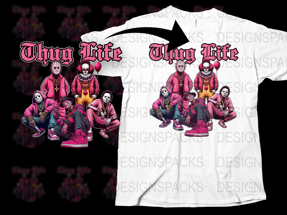 Thug Life Graphic T-Shirt, Colorful Clown Design, Urban Streetwear, Hip Hop Style Tee, Unique Bold Fashion, Casual Wear for All