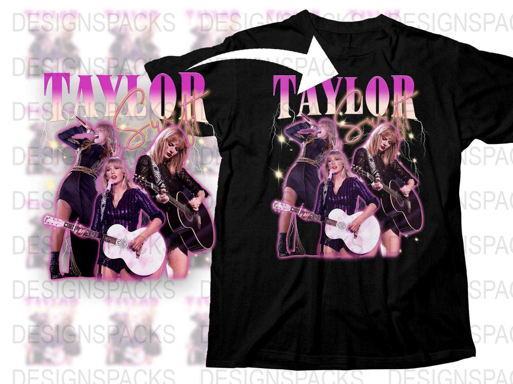 Taylor Concert Series Graphic T-Shirt, Rock Music Fan Apparel, Stylish Black Tee with Guitarist Print, Unisex