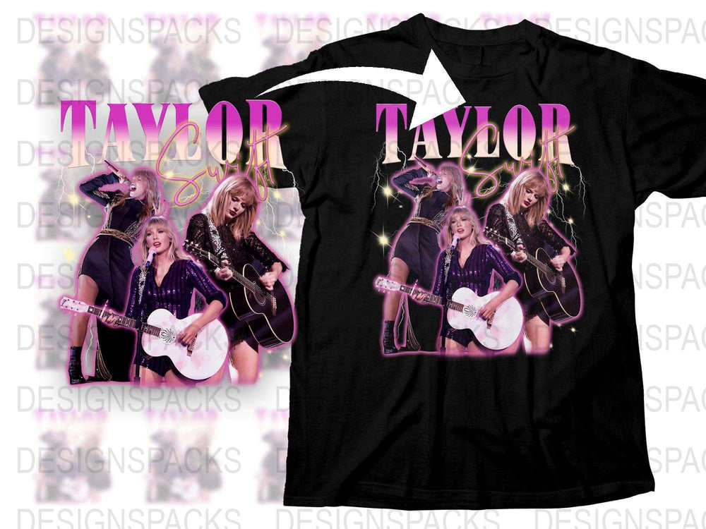 Taylor Concert Series Graphic T-Shirt, Rock Music Fan Apparel, Stylish Black Tee with Guitarist Print, Unisex